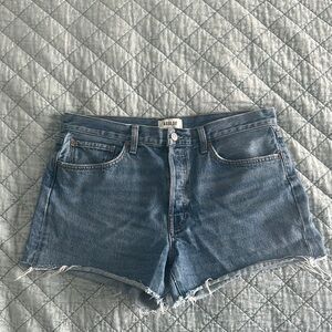 AGOLDE Parker long Jean shorts size 31 10/12 frayed edge denim.